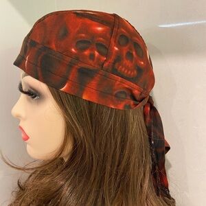 Skull Cap Red Skulls Doo Rag Motorcycle Biker Cancer Patient Head Cover Wrap Ski